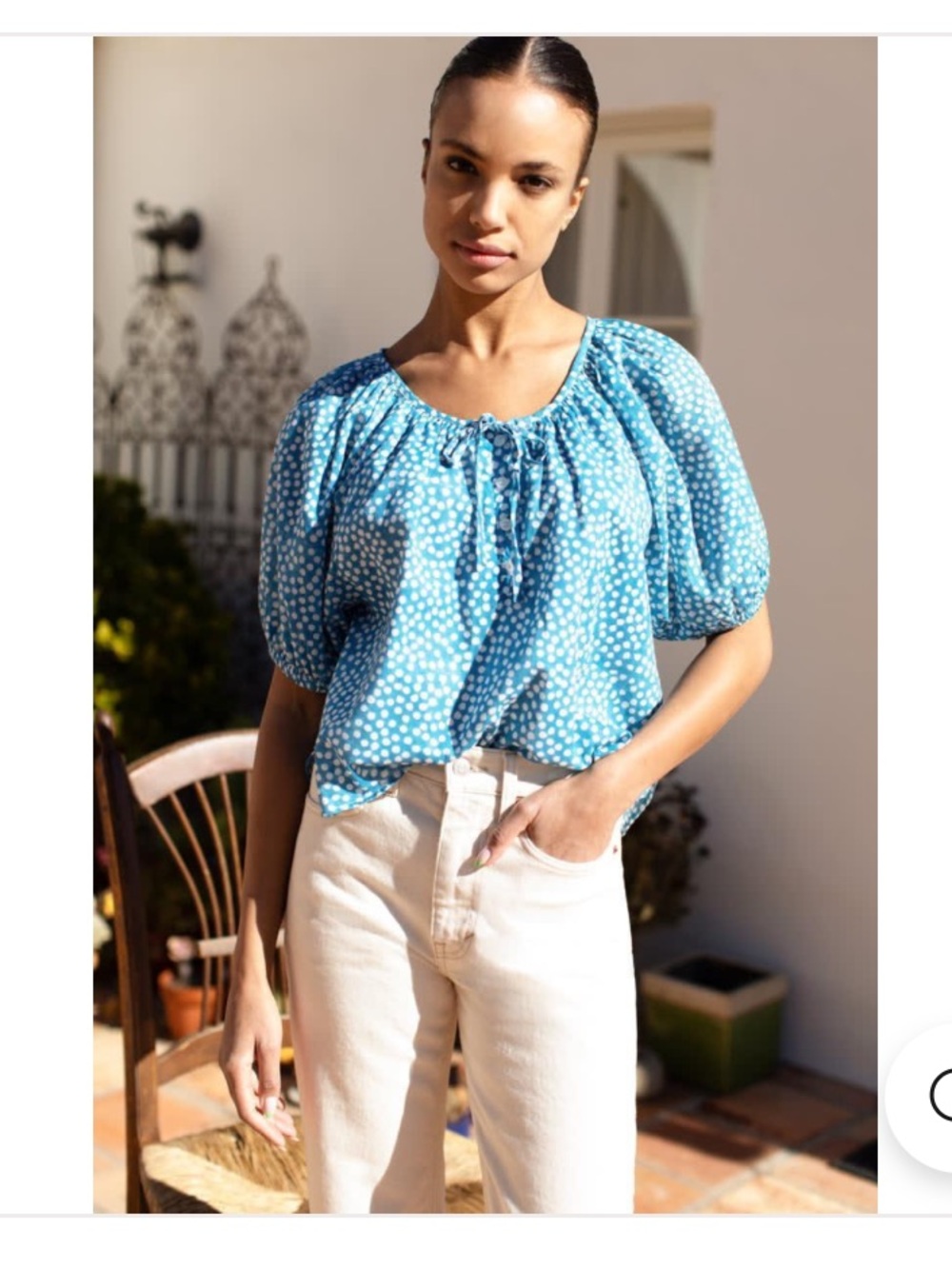 NWT Emerson Fry Organic Cotton Luie Top Painterly Dots in Blue/White - Small